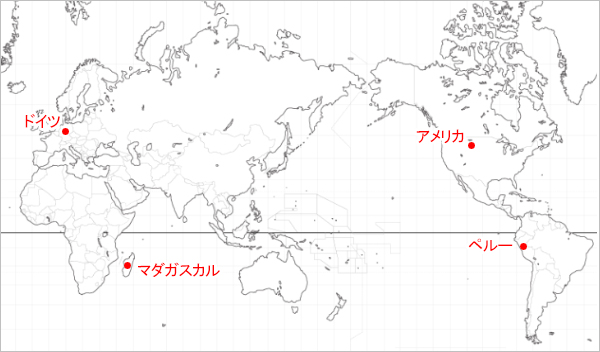 世界地図 フォスフォシデライトの産地の画像